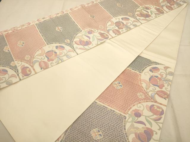 平和屋着物◎六通柄袋帯 更紗花文 金糸 正絹 逸品 AABA4778dt