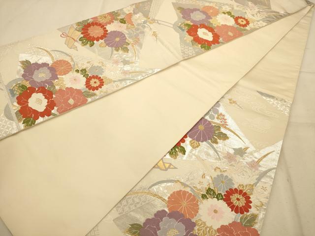 平和屋着物◎六通柄袋帯 唐織 触衣花車文 金銀糸 正絹 逸品 AABA4779dt