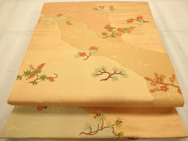平和屋着物◎太鼓柄袋帯 唐織 道長花文 金糸 正絹 逸品 AABA4785dt