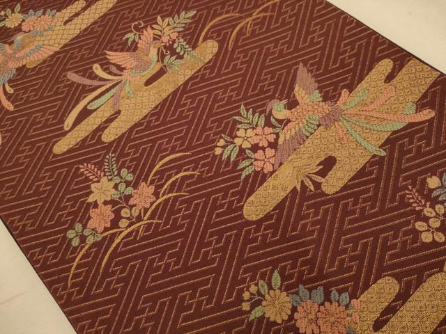 平和屋着物◎六通柄袋帯 唐織 鳳凰花文 金糸 正絹 逸品 AABA4786dt