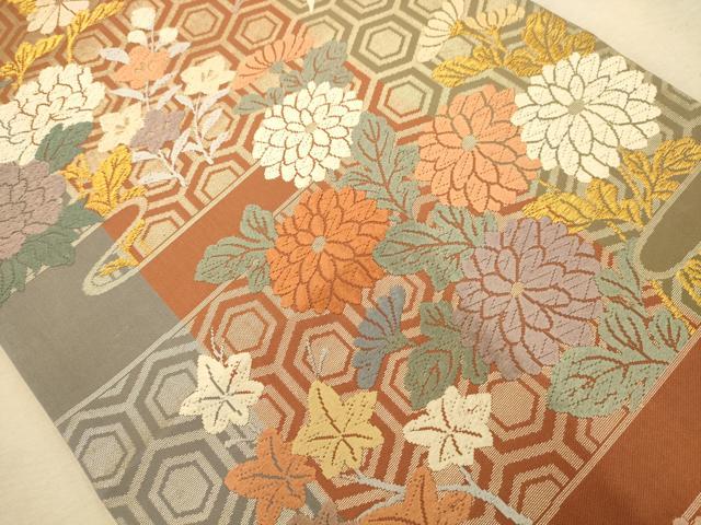 平和屋着物◎六通柄袋帯 唐織 草花文 金糸 正絹 逸品 AABA4791dt