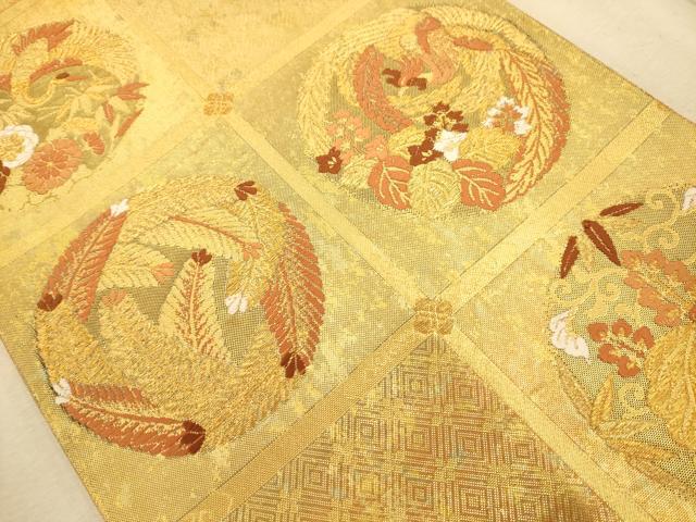 平和屋着物◎佐賀錦 六通柄袋帯 唐織 花鳥文 金糸 引箔 正絹 逸品 AABA4797dt