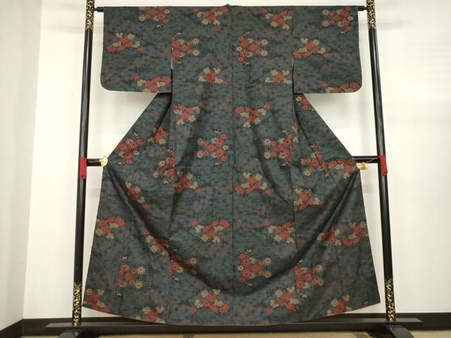 平和屋着物●本場大島紬 一元7マルキ 草花文 正絹 逸品 AABA4803ck
