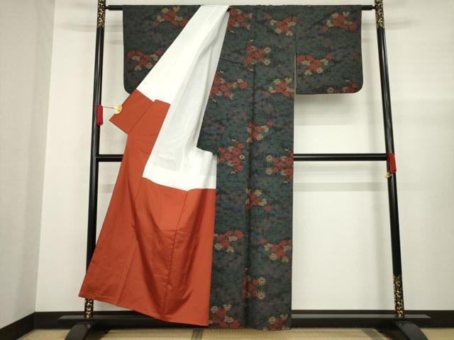 平和屋着物●本場大島紬 一元7マルキ 草花文 正絹 逸品 AABA4803ck