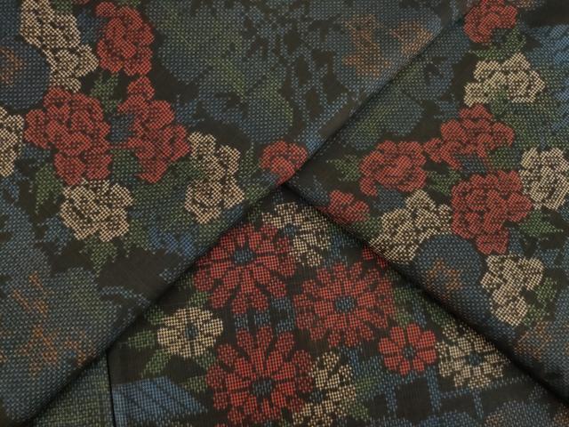 平和屋着物●本場大島紬 一元7マルキ 草花文 正絹 逸品 AABA4803ck