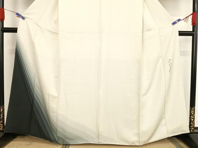 平和屋着物●染色作家 斉藤三才 訪問着 縞 正絹 逸品 AABA4947np