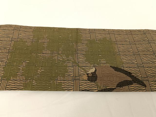 平和屋着物●アンティーク 大正ロマン 九寸名古屋帯 文鳥 正絹 逸品 AABA4966np