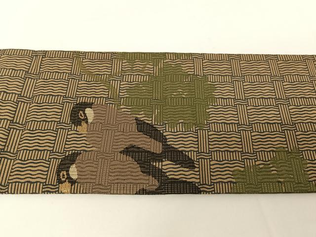 平和屋着物●アンティーク 大正ロマン 九寸名古屋帯 文鳥 正絹 逸品 AABA4966np
