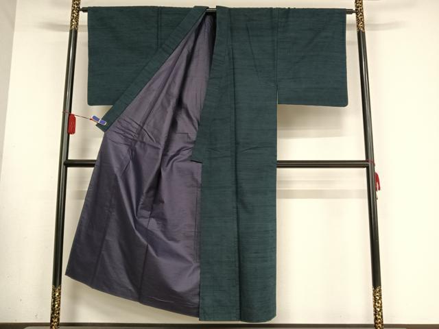 平和屋着物●男性 紬 アンサンブル 羽織:ひげ紬 留紺色 正絹 逸品 AABA5030np