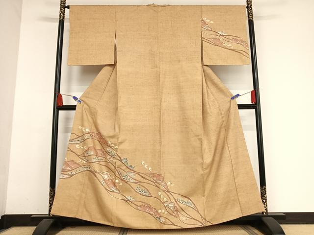 平和屋着物●訪問着 紬地 型染め 風景文 正絹 逸品 AABA5066np