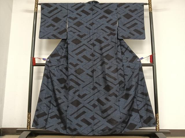 平和屋着物●結城紬 80亀甲 幾何学文様 正絹 逸品 AABA5077np