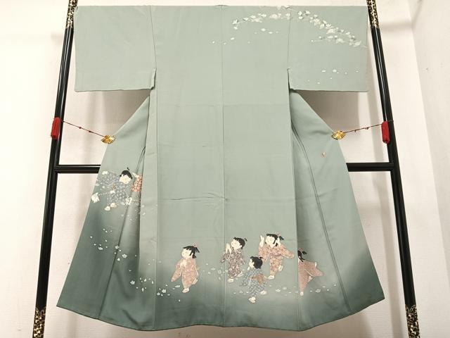 平和屋着物●男性 十日町友禅作家 関口遼一 訪問着 童子 暈し染め 正絹 逸品 AABA5216ph