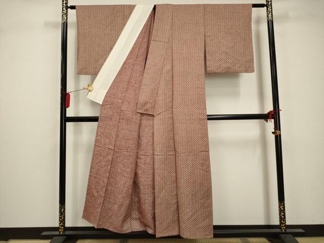 平和屋着物▽上質な紬 単衣 幾何学文様 正絹 逸品 AABA5457sx
