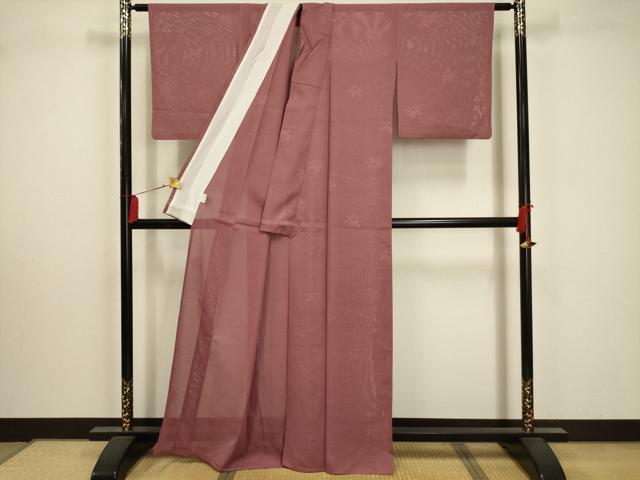 平和屋着物*夏物 色無地 絽 楓紋紗 蘇芳香色 洗える着物 AABA5564sx