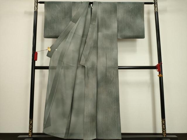 平和屋着物*夏物 小紋 絽 枝葉文 暈し染め 大丸扱い 正絹 逸品 AABA5580sx