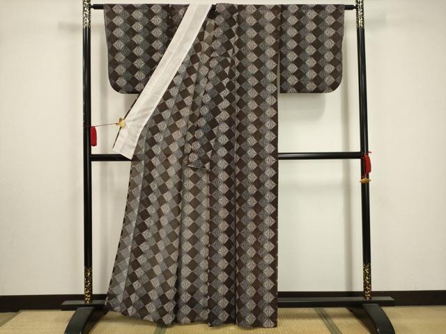 平和屋着物*夏物 小紋 絽 麻の葉文様 洗える着物 AABA5592sx