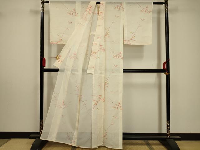 平和屋着物*夏物 小紋 絽 枝葉文 洗える着物 AABA5594sx