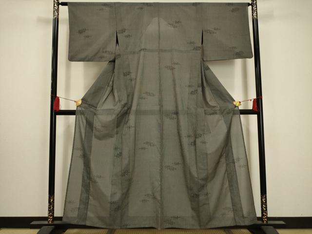 平和屋着物*夏物 小紋 紗 枝葉文 洗える着物 AABA5603sx