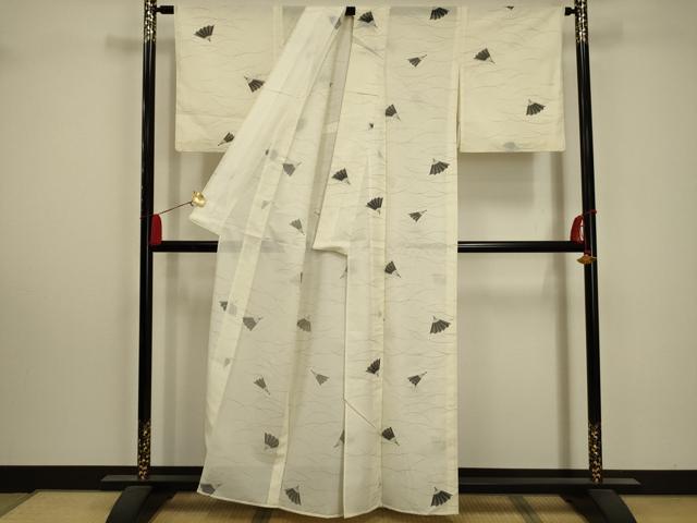平和屋着物*夏物 小紋 絽 扇面文 洗える着物 AABA5605sx