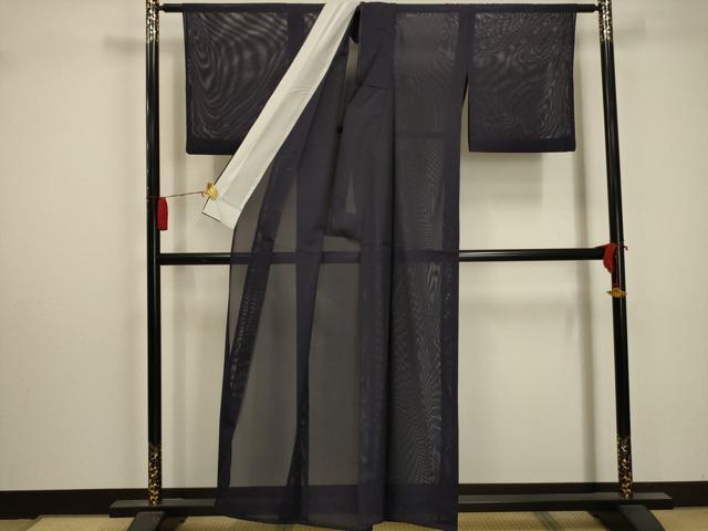 平和屋着物*夏物 色無地 絽 深紫色 洗える着物 AABA5609sx