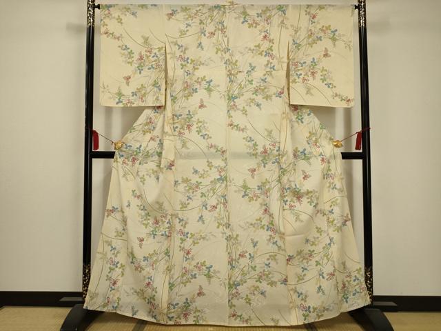 平和屋着物*夏物 小紋 絽 流水草花文 洗える着物 AABA5623sx