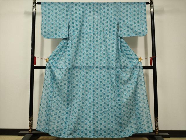 平和屋着物*夏物 小紋 絽 花扇面文 洗える着物 AABA5627sx