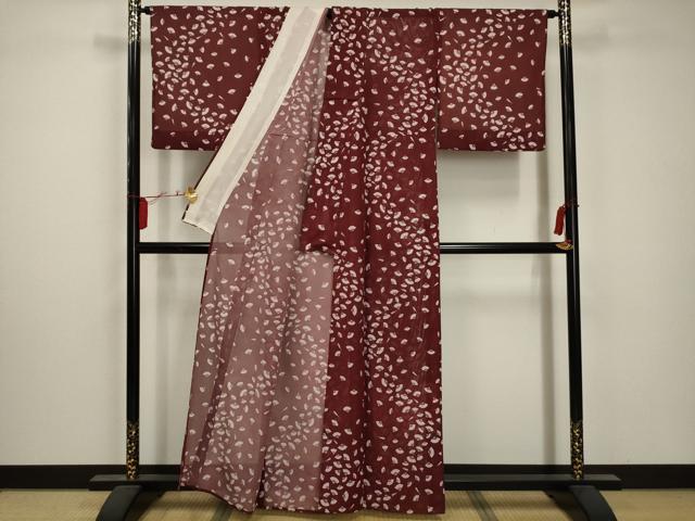 平和屋着物*夏物 小紋 絽 扇面文 洗える着物 AABA5636sx