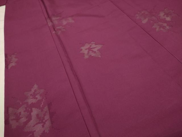 平和屋着物*夏物 色無地 縦絽 枝葉紋紗 中紅色 洗える着物 AABA5639sx