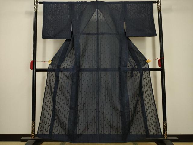 平和屋着物*夏物 色無地 紗 水玉 紺青色 正絹 逸品 AABA5711sx