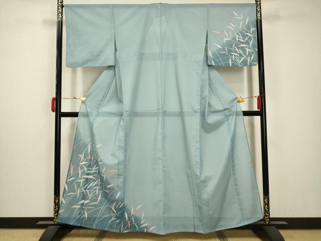 平和屋着物*夏物 訪問着 絽 葉尽くし 暈し染め 金彩 洗える着物 AABA5746sx