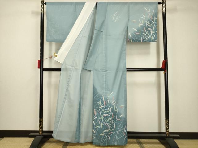 平和屋着物*夏物 訪問着 絽 葉尽くし 暈し染め 金彩 洗える着物 AABA5746sx