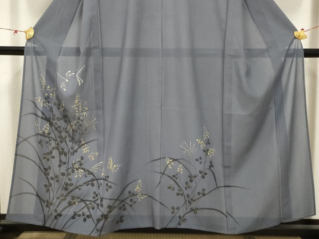 平和屋着物*夏物 訪問着 絽 手描き 秋草 勝虫 金銀彩 正絹 逸品 AABA5753sx