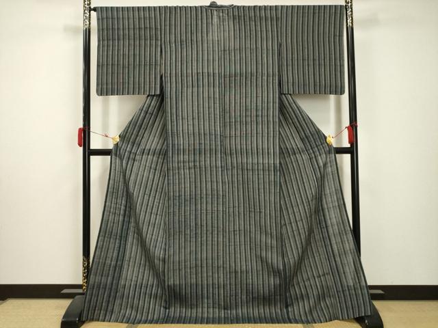 平和屋着物*夏物 紗紬 間道 ロング丈 正絹 逸品 AABA5757sx
