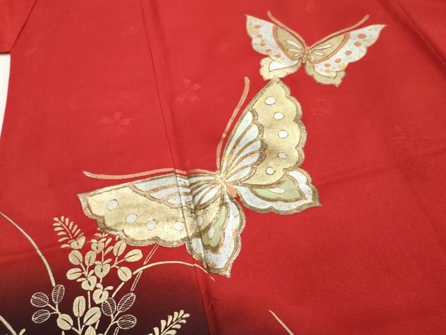 平和屋着物●豪華振袖 花蝶文 暈し染め 金銀彩 正絹 逸品 AABA6047cs