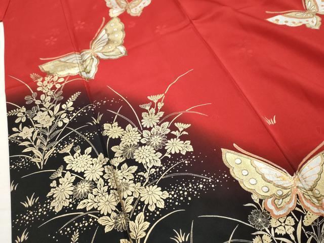 平和屋着物●豪華振袖 花蝶文 暈し染め 金銀彩 正絹 逸品 AABA6047cs