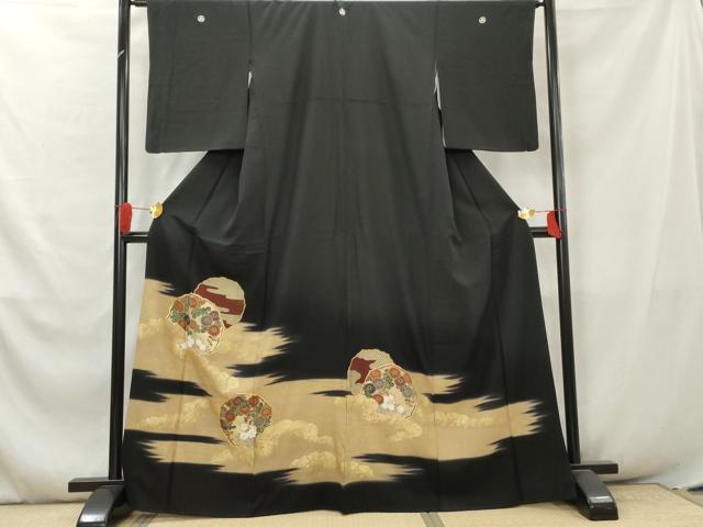 平和屋着物■豪華黒留袖 駒刺繍 雲取り草花文 暈し染め 金彩 正絹 逸品 AABA6065cs