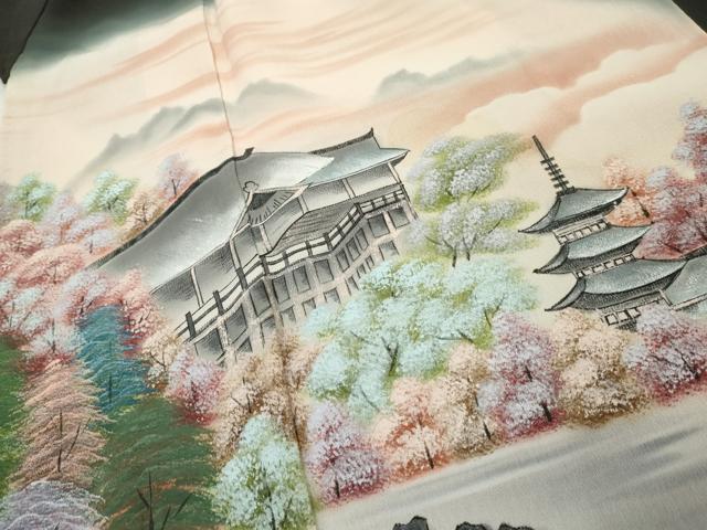 平和屋着物■豪華黒留袖 手描き 風景樹林文 暈し染め 正絹 逸品 AABA6225cs