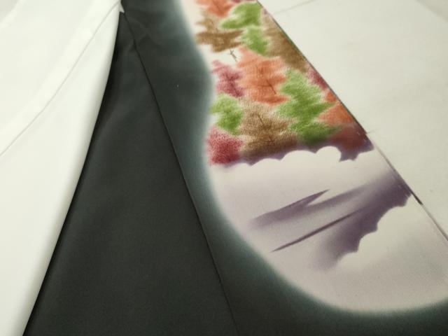 平和屋着物■豪華黒留袖 手描き 風景樹林文 暈し染め 正絹 逸品 AABA6225cs
