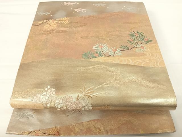 平和屋着物◎六通柄袋帯 唐織 みかげ錦 裂取松竹文 金銀糸 引箔 正絹 逸品 AABA6247yx