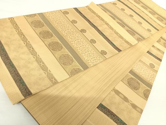 平和屋着物◎全通柄袋帯 横段花文 金糸 正絹 逸品 AABA6261yx