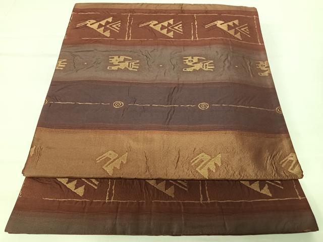 平和屋着物◎六通柄袋帯 飛鳥文 金糸 正絹 逸品 AABA6265yx