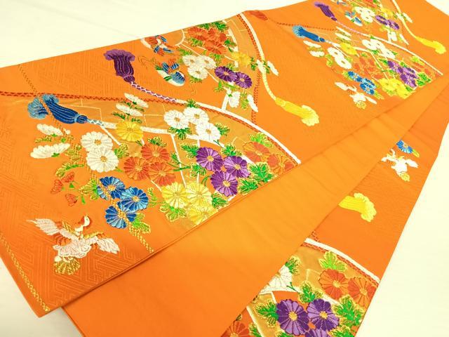平和屋着物◎六通柄袋帯 唐織 鴛鴦花文 金糸 正絹 逸品 AABA6274yx
