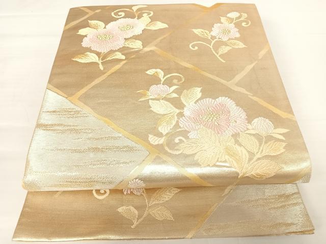 平和屋着物◎六通柄袋帯 唐織 草花文 金銀糸 正絹 逸品 AABA6275yx