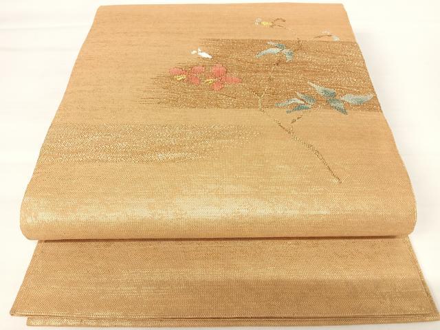 平和屋着物◎太鼓柄袋帯 草花文 金糸 正絹 逸品 AABA6295yx