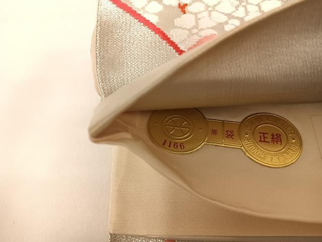 平和屋着物◎西陣 六通柄袋帯 唐織 結び紐花文 銀糸 正絹 逸品 AABA6334yx