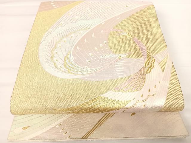平和屋着物◎六通柄袋帯 唐織 孔雀文 金糸 正絹 逸品 AABA6347yx