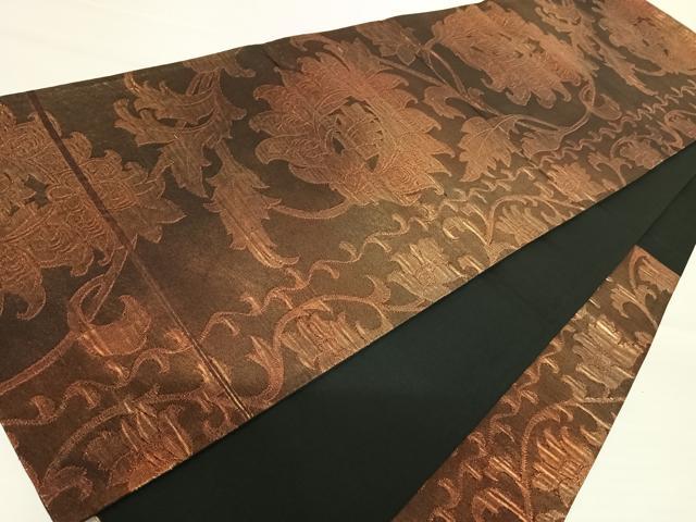 平和屋着物◎六通柄袋帯 更紗花文 金糸 正絹 逸品 AABA6351yx