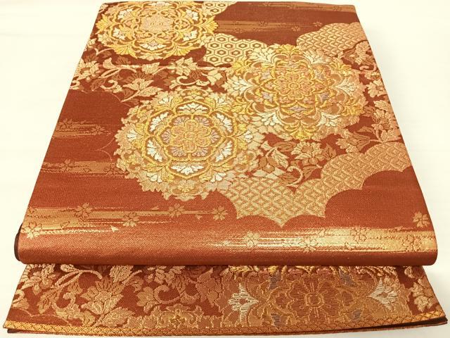 平和屋着物◎六通柄袋帯 正倉院花文 金糸 正絹 逸品 AABA6369yx