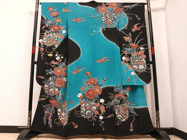 平和屋着物●紅型 振袖 花鳥文 暈し染め 正絹 逸品 AABA6415ph