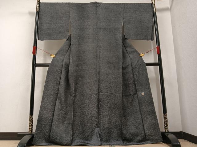 平和屋着物●江戸小紋 作家物 鮫小紋柄 唐草文 黒地 さが美扱い 木村染工場 正絹 逸品 AABA6438ph